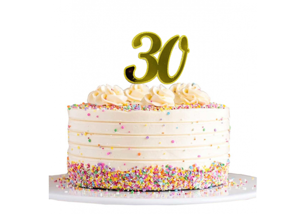 Topper para bolos Aniversário 30 a 39 glitter dourado